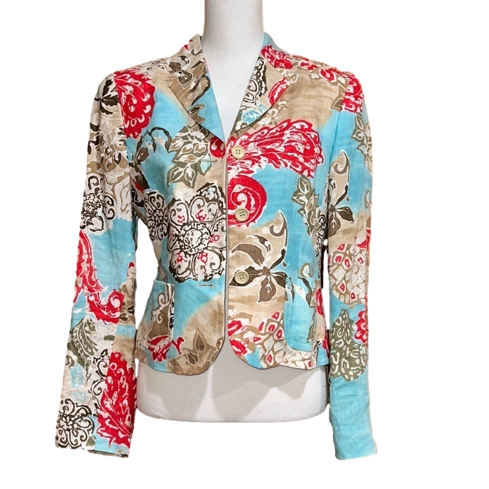 Escada Sport Floral Linen Blazer Jacket Size 36 / Small - EUC